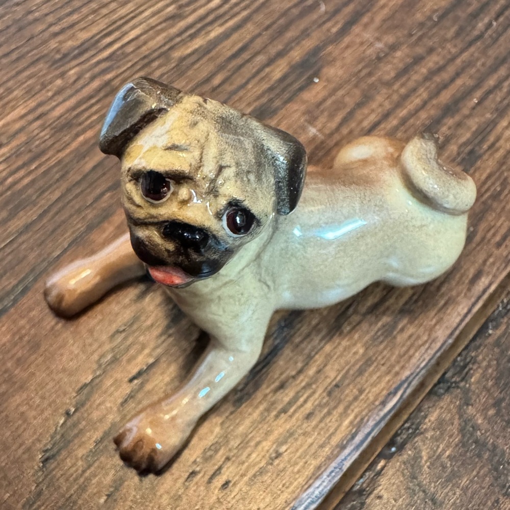 Ceramic Pug Mini Figurine in Tan and Black